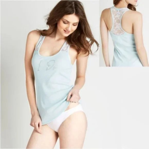 Betsey Johnson Blue "I Do" rib knit Tank Top - Picture 1 of 3
